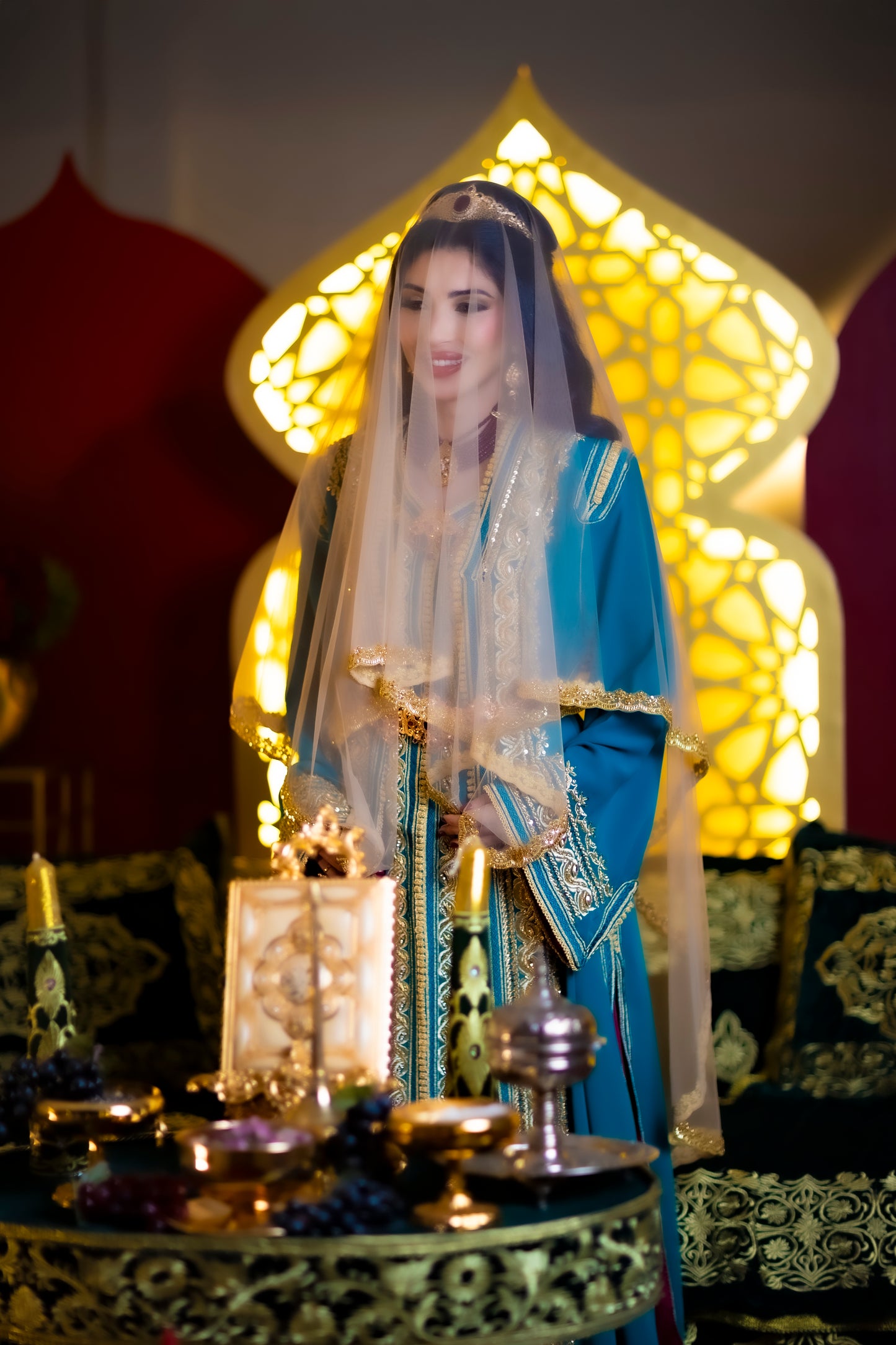 Moroccan Teal Takshita with Golden Tarz