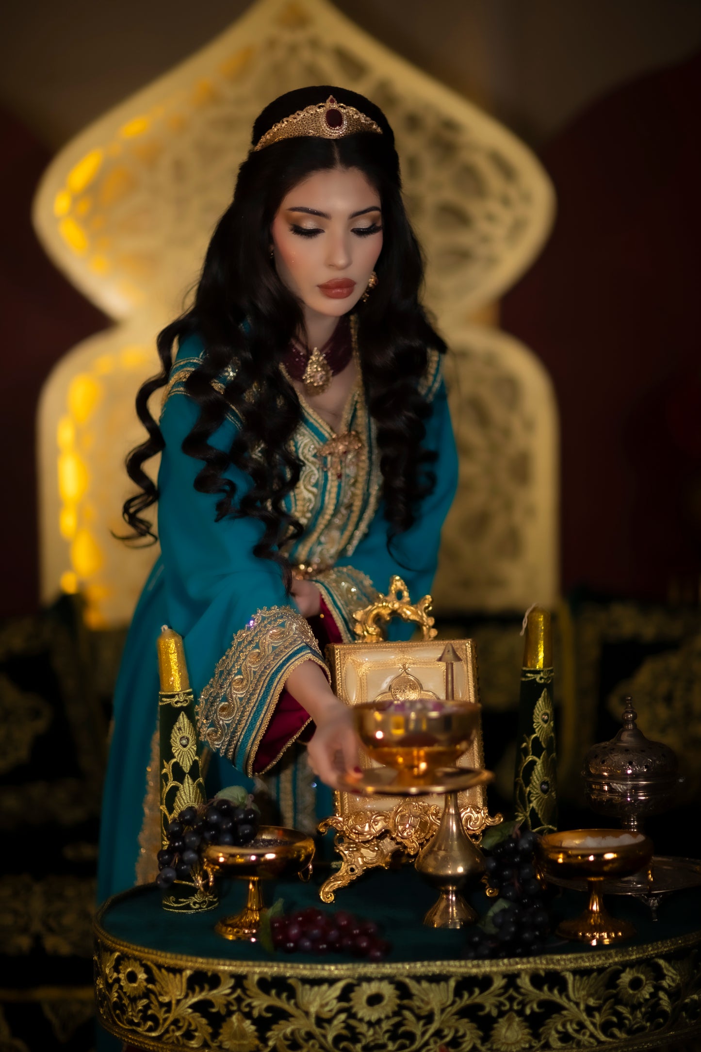 Moroccan Teal Takshita with Golden Tarz