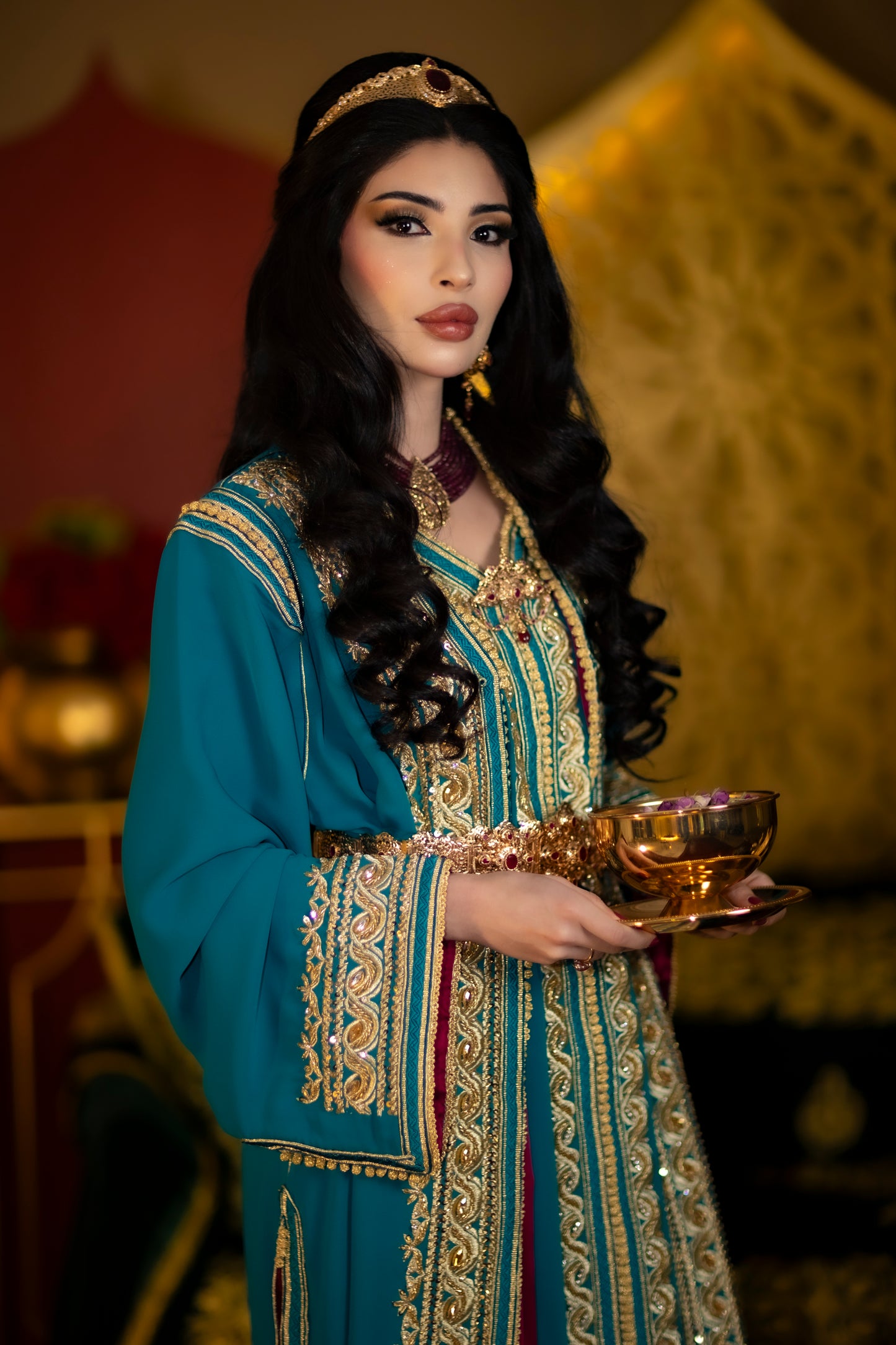 Moroccan Teal Takshita with Golden Tarz