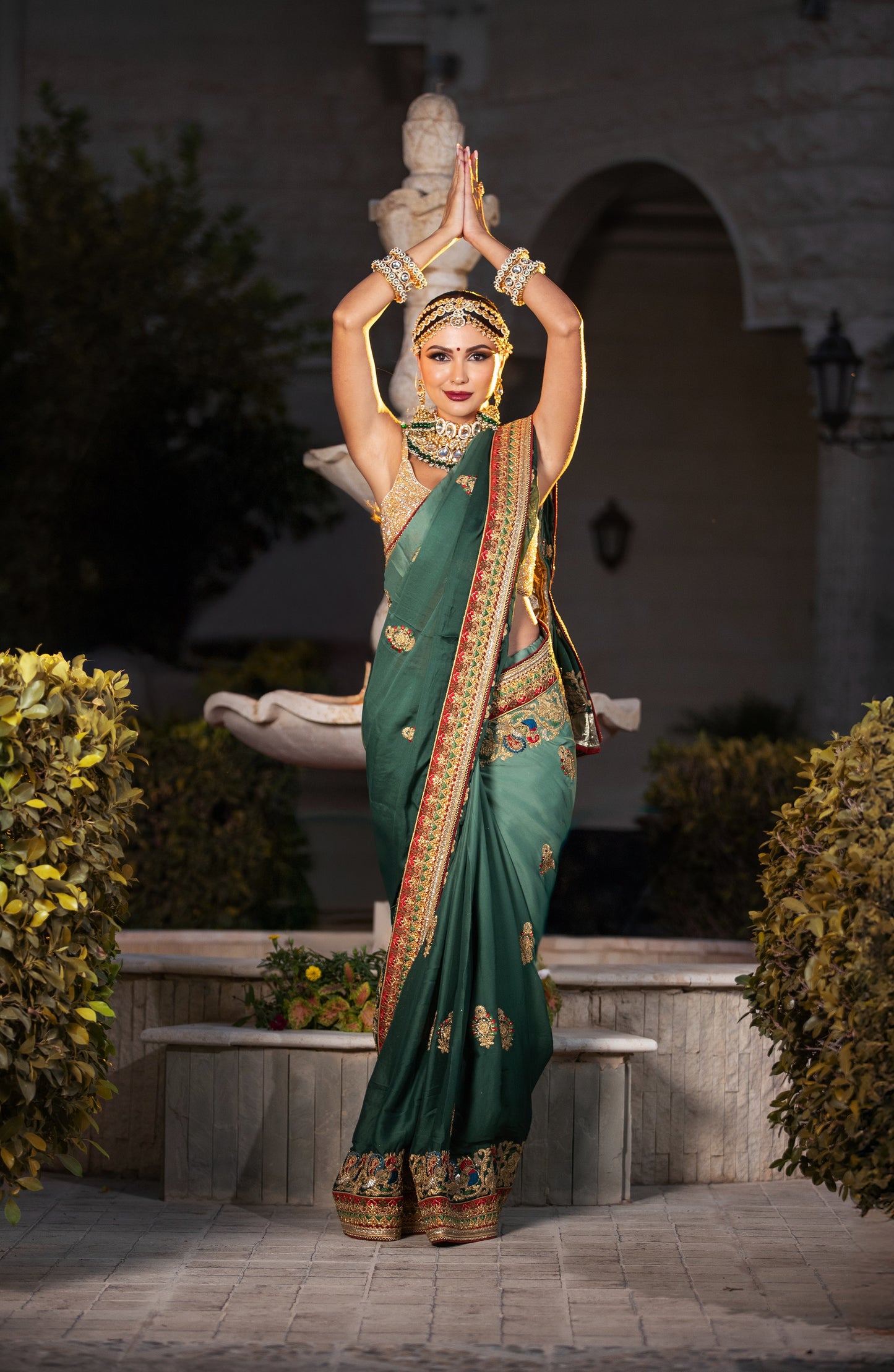 Emerald Royal Saree – Zari & Mirror Embellished Bridal Set